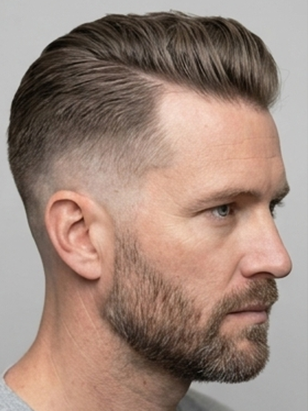 Slick back con riga centrale su un uomo sulla trentina
