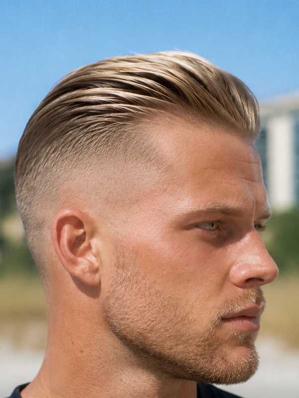 Slick back grigio su un uomo più maturo, ordinato e curato
