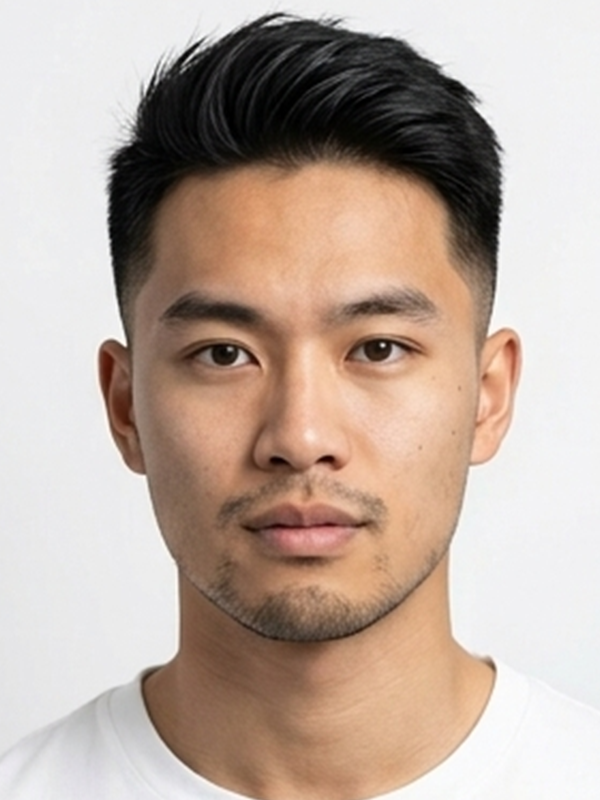 Quiff classico liscio su un uomo con capelli scuri
