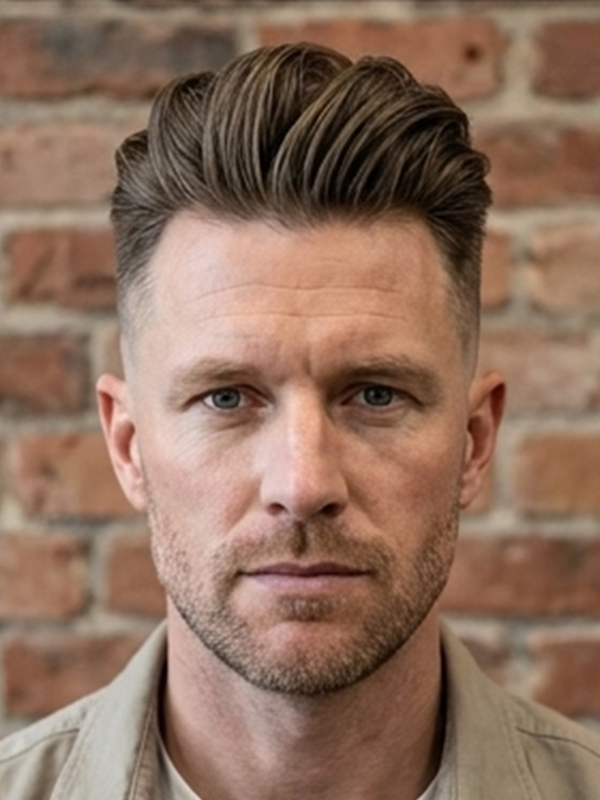 Quiff alto su un uomo con capelli spessi e lisci