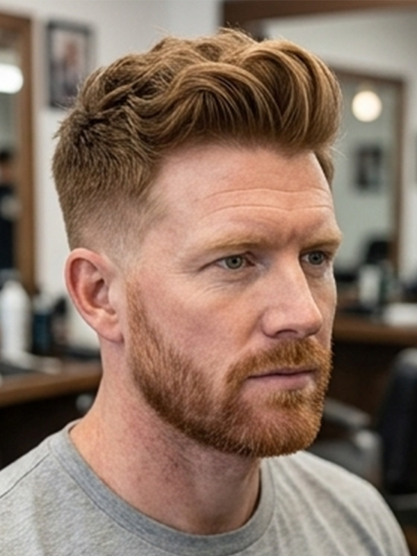 Quiff moderno con taper fade su un ragazzo giovane
