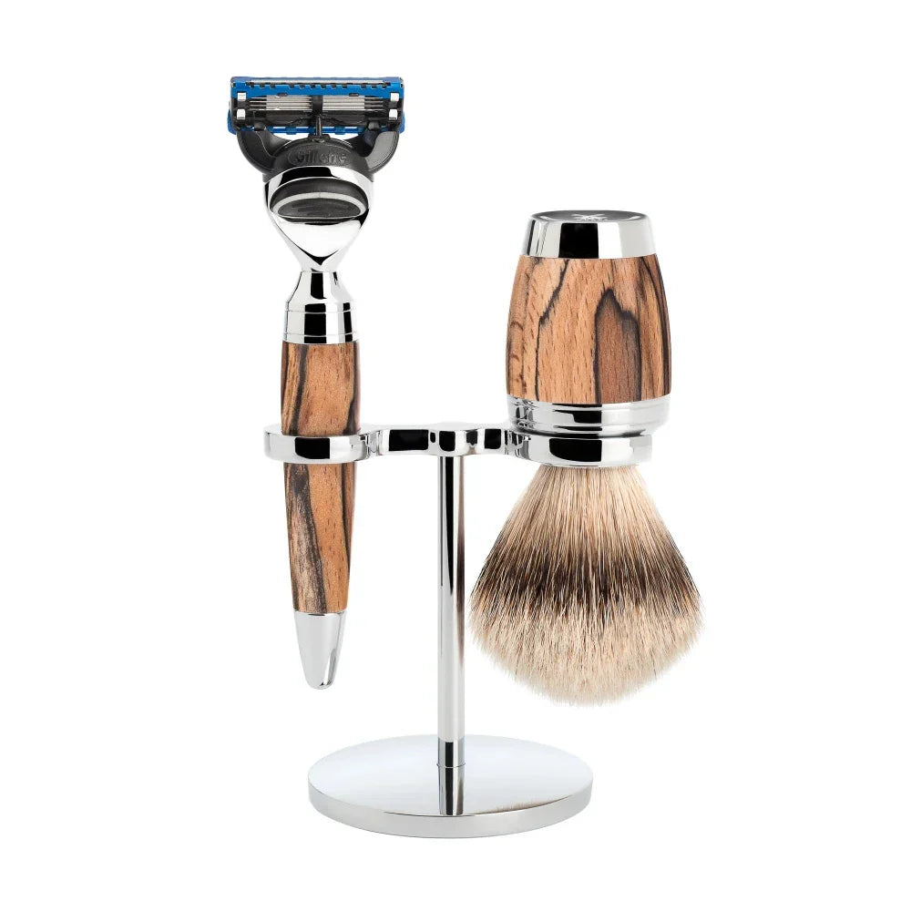 Set da barba 3 pezzi Stylo - Faggio tarlato