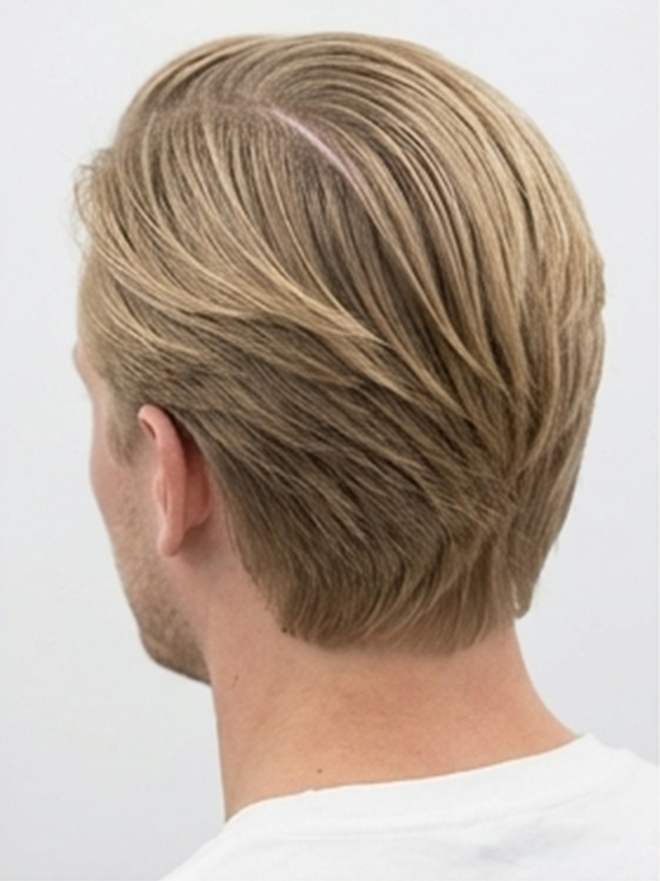 Slick back classico con riga centrale netta e lucentezza