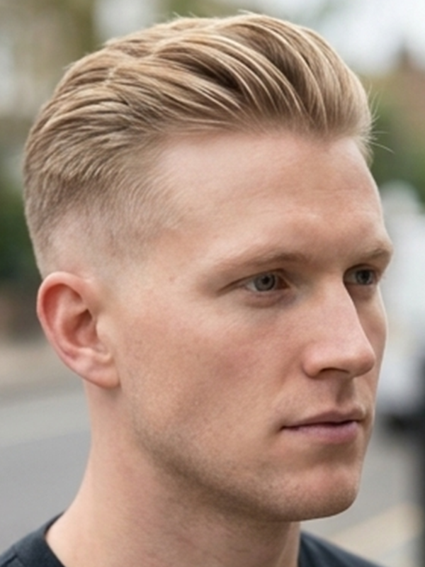 Middle part su un uomo con capelli biondi