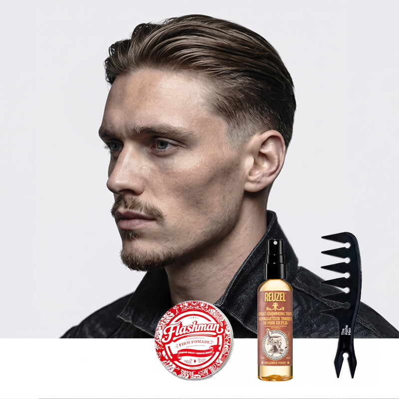 The Alpha Men Kit essenziale per capelli pettinati all'indietro con riga in mezzo