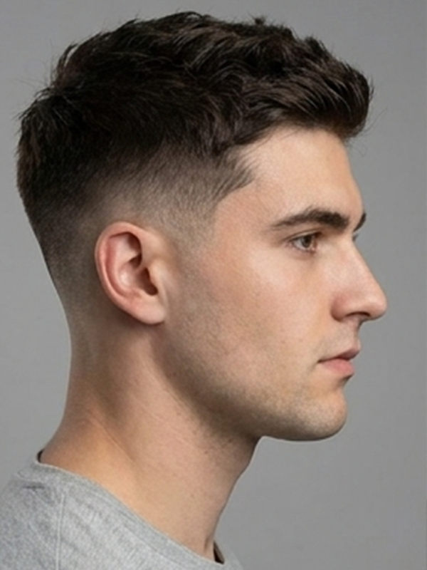 Messy crew cut con un po' più di lunghezza sopra