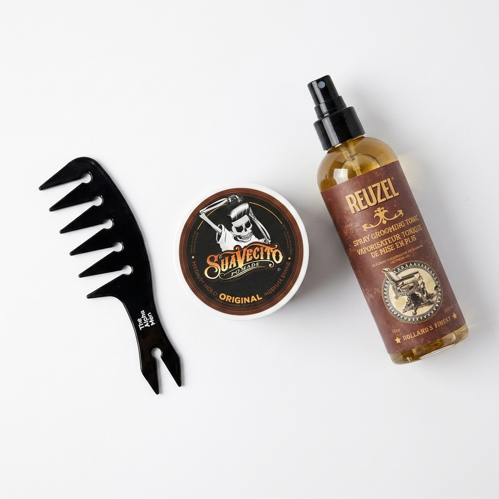 The Alpha Men Kit essenziale per capelli pettinati all'indietro con riga in mezzo