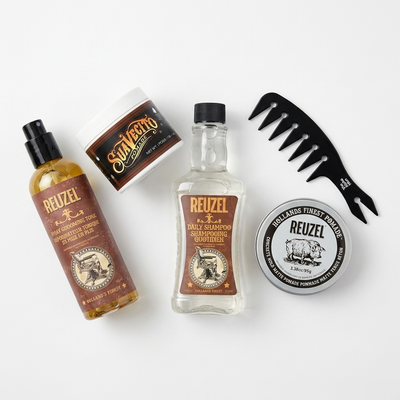 Immagine di Kit completo per capelli pettinati all'indietro con riga centrale