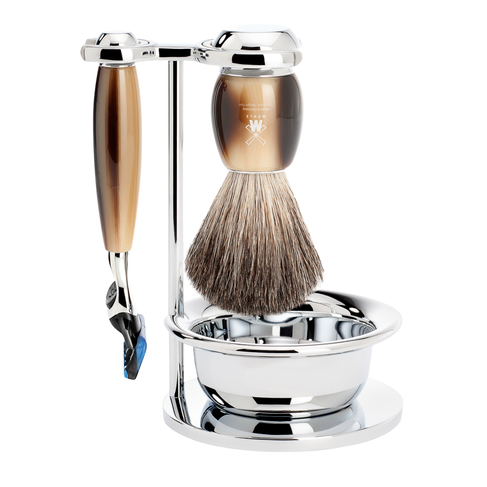 Set da barba Vivo 4 pezzi - Corno Marrone