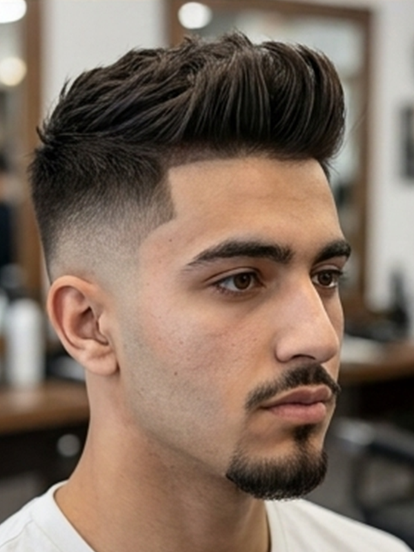 Quiff con skin fade netto ai lati
