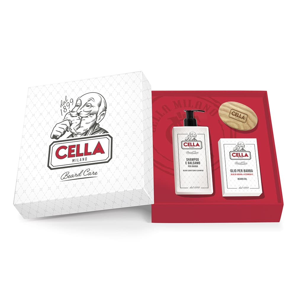Cella Milano Set per la Cura della Barba – Shampoo, Olio e Spazzola