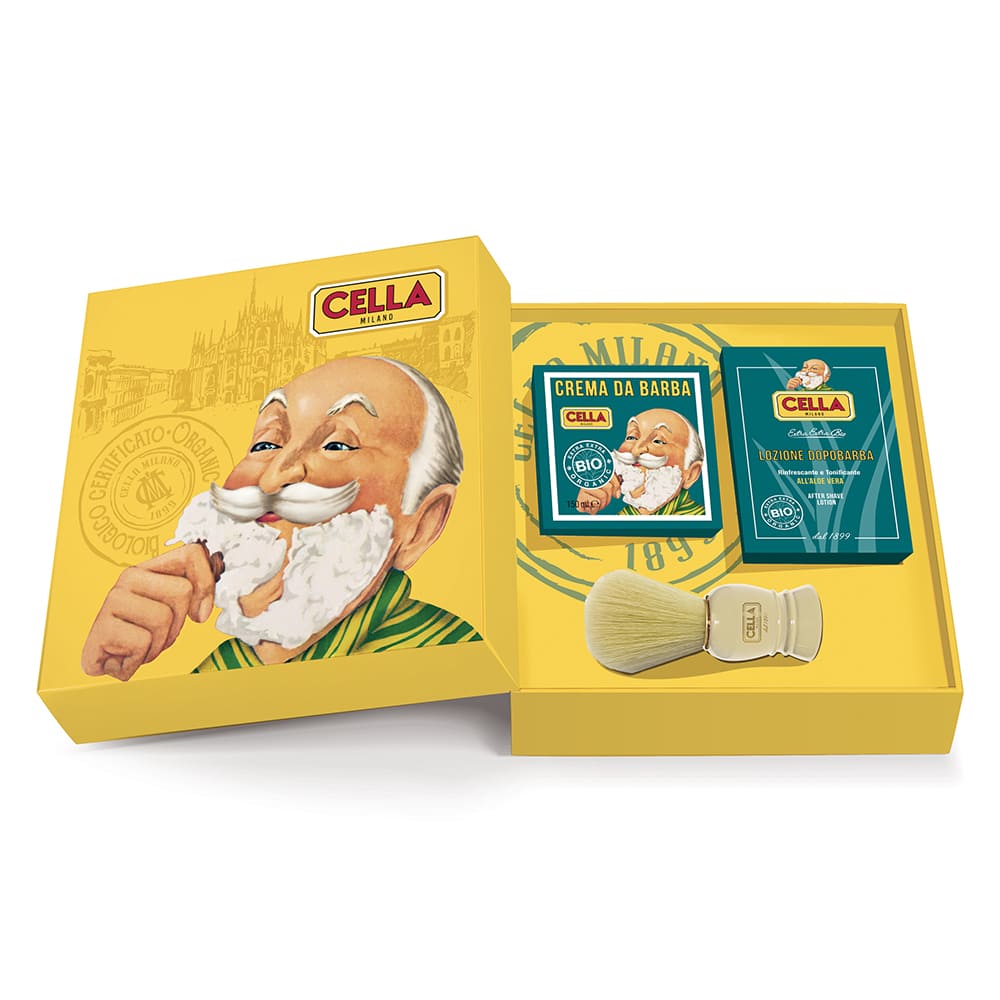 Cella Milano Set da Barba Biologico – Crema, Dopobarba e Pennello