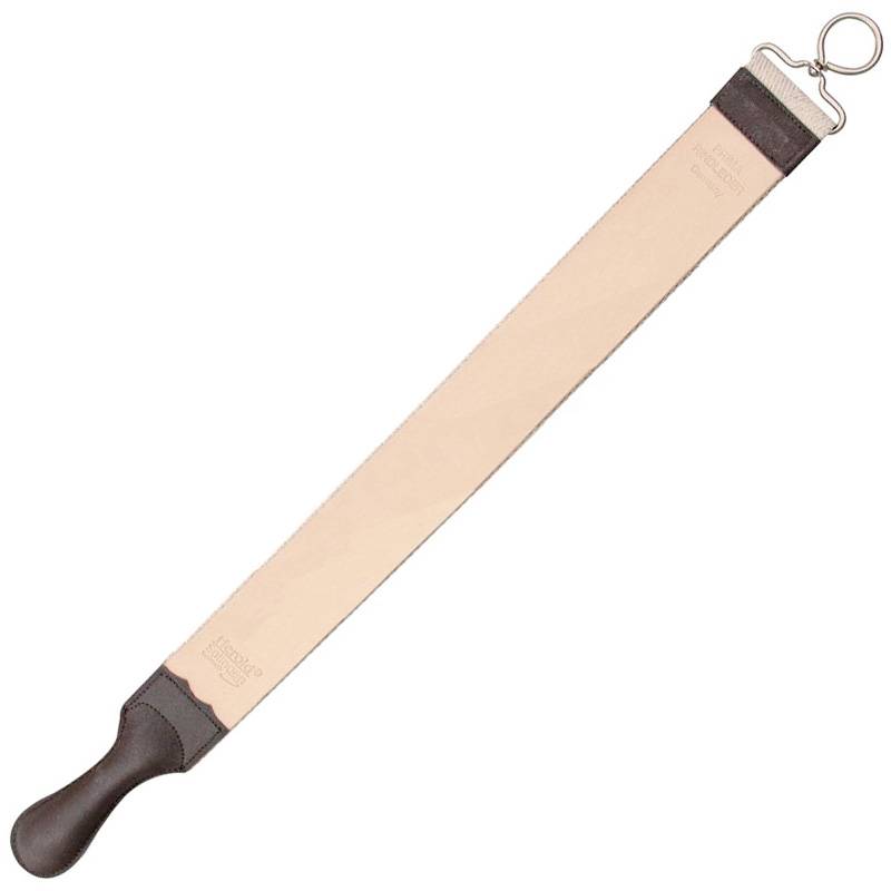 Herold of Solingen Hanging Razor Strop Whiteh Handle 193J – Doppio Lato – Cuoio Juchten/Lino